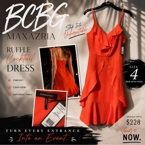 BCBGMaxAzria $228 Ruffle Cocktail Dress Women’s Size 4 New With Tags